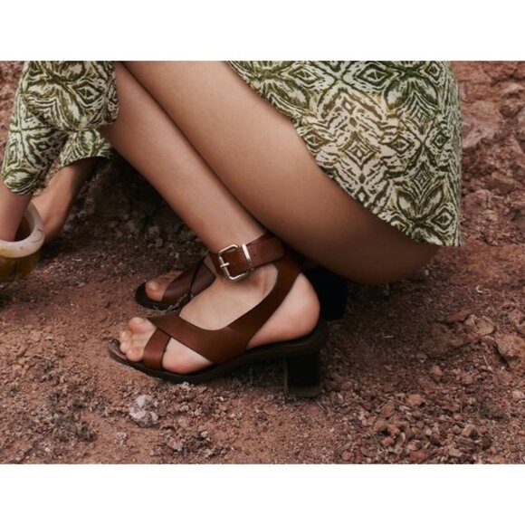 ZARA Brown Leather High Heel Sandals With Strap Size 39 9 - Picture 1 of 8